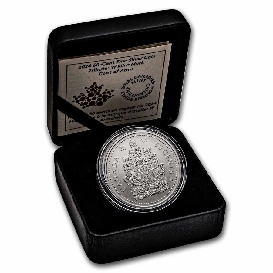 2024 Canada 1 Oz Silver 50 Cent Tribute: W Mint Mark Coat of Arms