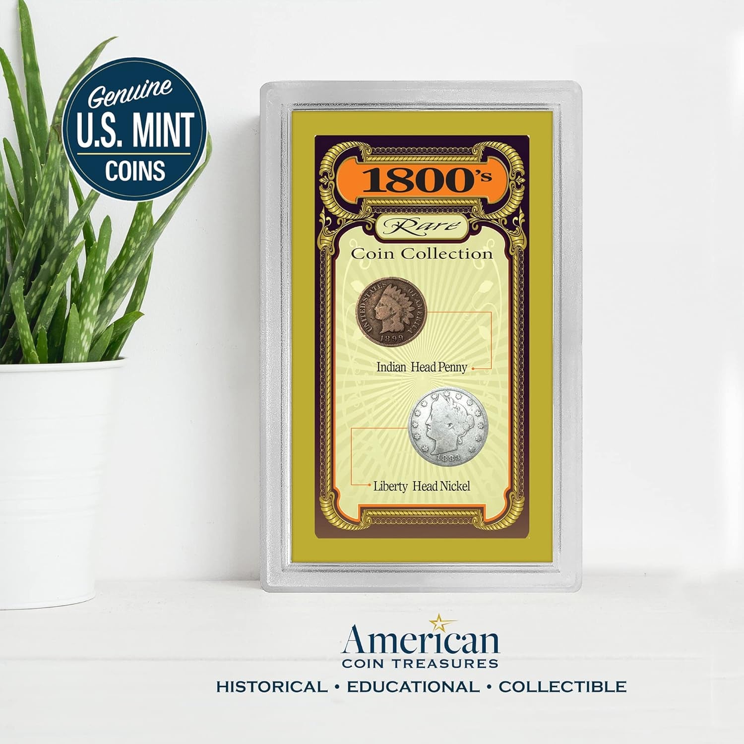 American Coin Treasures 1800'S Rare Penny and Nickel Genuine United States Coin Collection in Sonically Sealed Acrylic