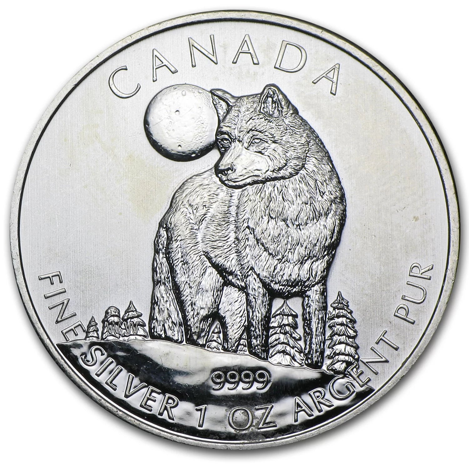 2011 Canada 1 Oz Ag Wildlife Series Wolf BU (Abrasions, Spots)