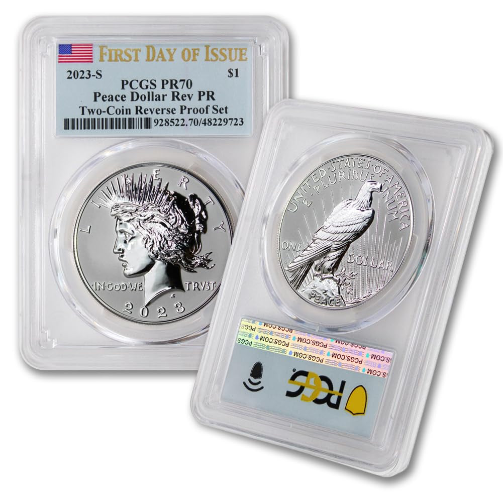 2023 S Set of (2) American Silver Morgan and Peace Dollar Reverse Proof Coins PR-70 (First Day of Issue - Flag Label) $1 Rev PR70 PCGS