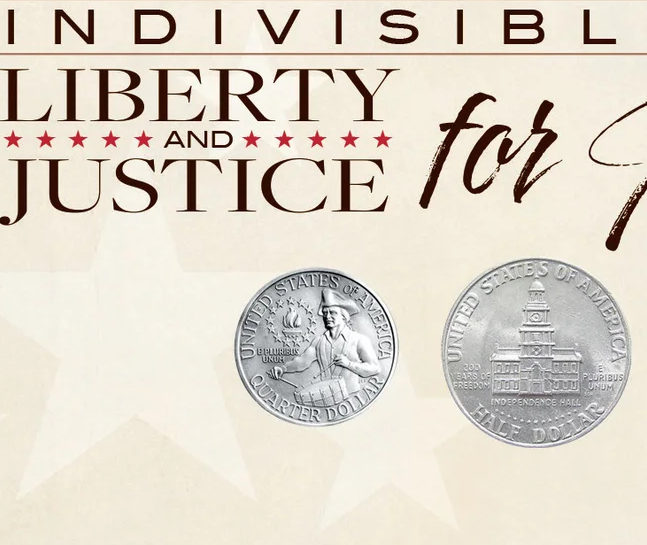 Pledge of Allegiance Bicentennial Quarter and Half Dollar Matted Coin