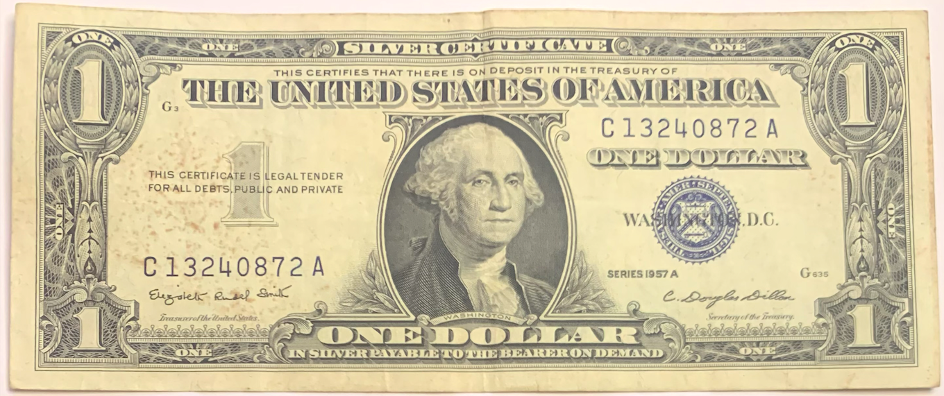 Historical Gem: US 1 Dollar Silver Certificate Blue Seal Series 1957-A