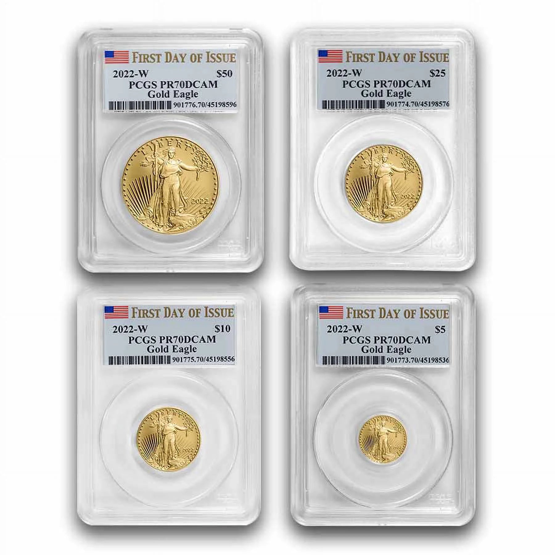 2022-W 4-Coin Proof Gold Eagle Set PR-70 PCGS (First Day)