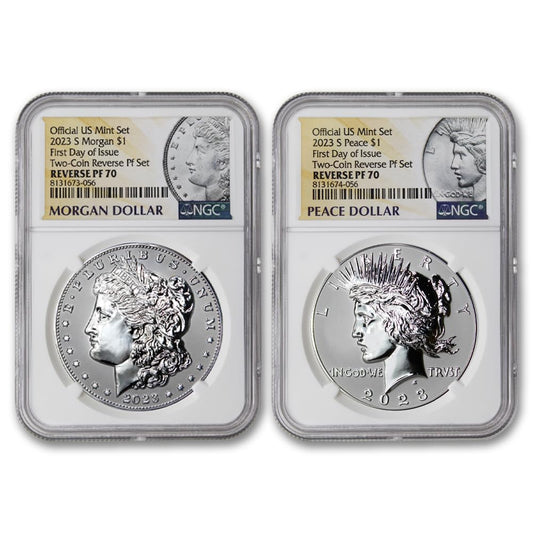 2023 S Set of (2) American Proof Silver Morgan and Peace Dollar Coins Reverse PF-70 (First Day of Issue) $1 Rev PF70 NGC