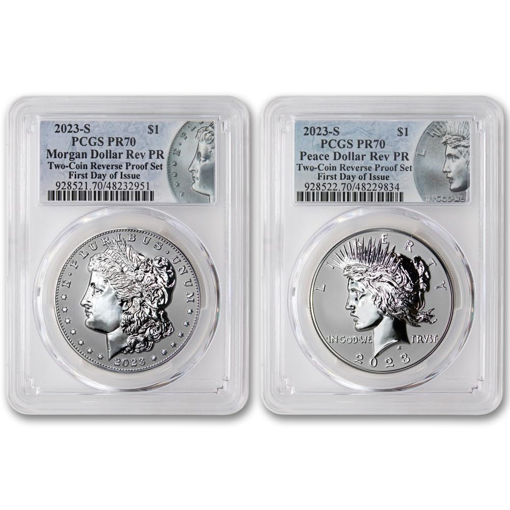 2023 S Set of (2) American Silver Morgan and Peace Dollar Reverse Proof Coins PR-70 (First Day of Issue) $1 Rev PR70 PCGS