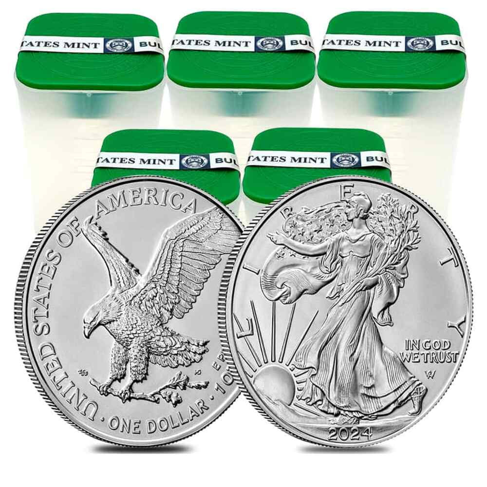 Lot of 100 - 2024 1 Oz Silver American Eagle $1 Coin BU