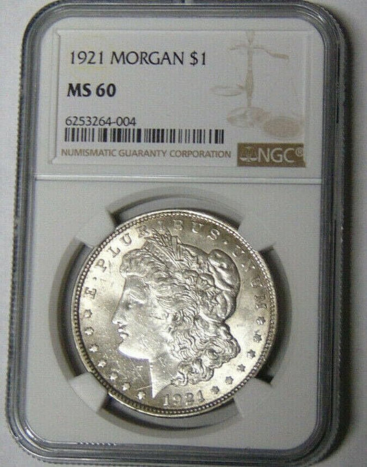 1921 NO 1921 NGC MS-60 Morgan Silver Dollar $1 NGC MS-60