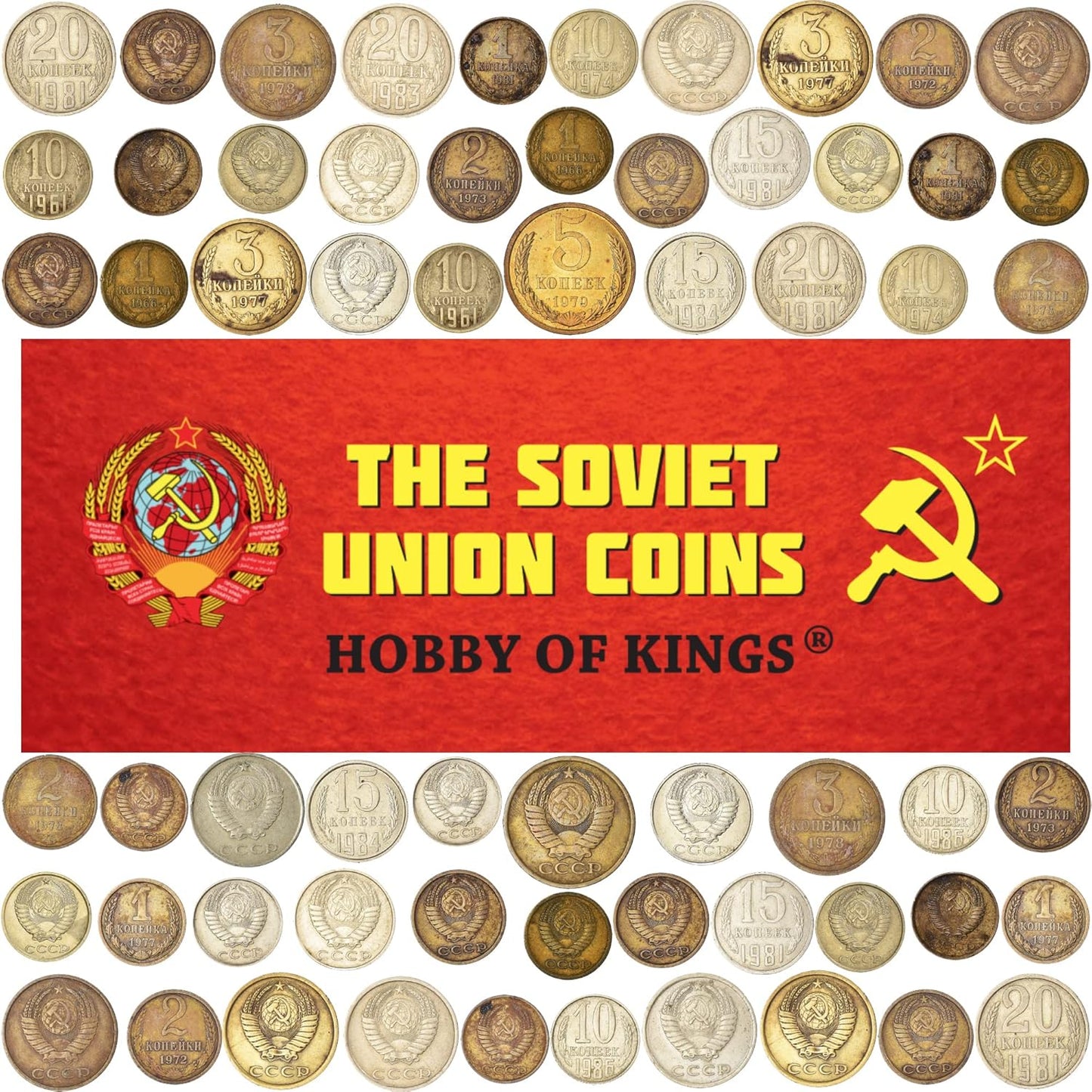 LOT of 100 USSR Soviet Russian KOPEKS Coins 1961-1991 Cold WAR Hammer and Sickle Money