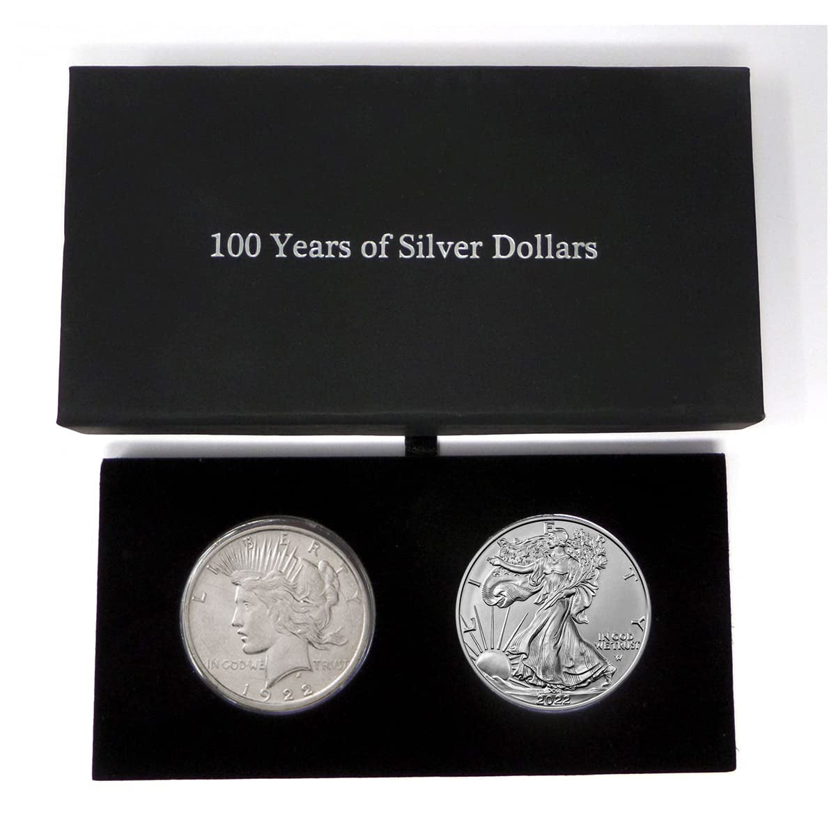 1924 - Peace and 2024 Silver Eagle - 100 Year Silver Dollar Set in Deluxe Holders Dollar Seller Circulated, Uncirculated