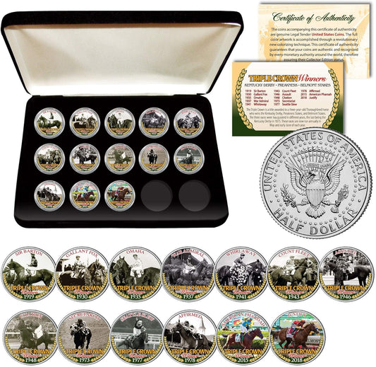 Triple Crown Winners Thoroughbred Horse Racing JFK Half Dollar U.S. 13-Coin Full Set with Certificate & Deluxe Box