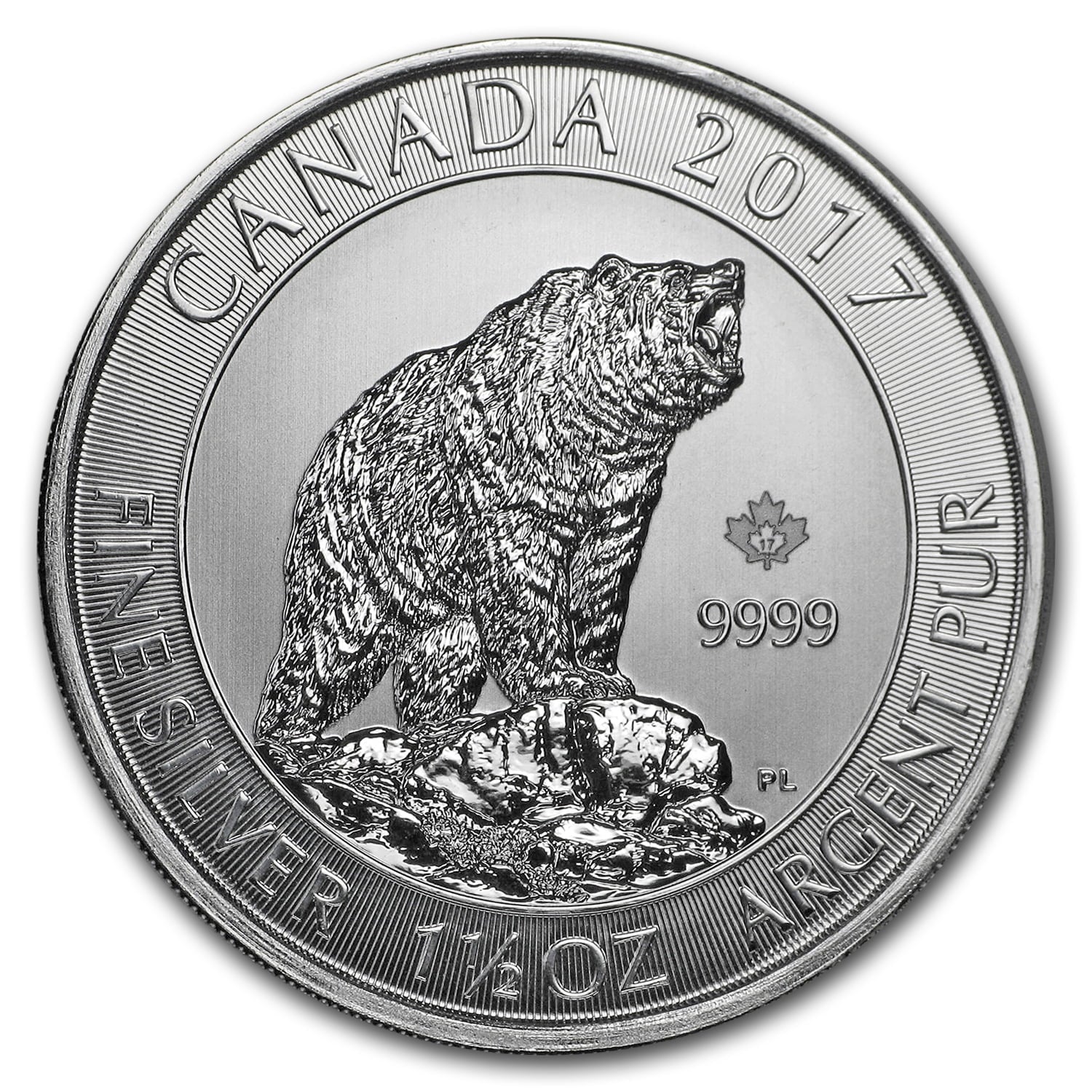 2017 Canada 1.5 Oz Silver $8 Grizzly Bear BU