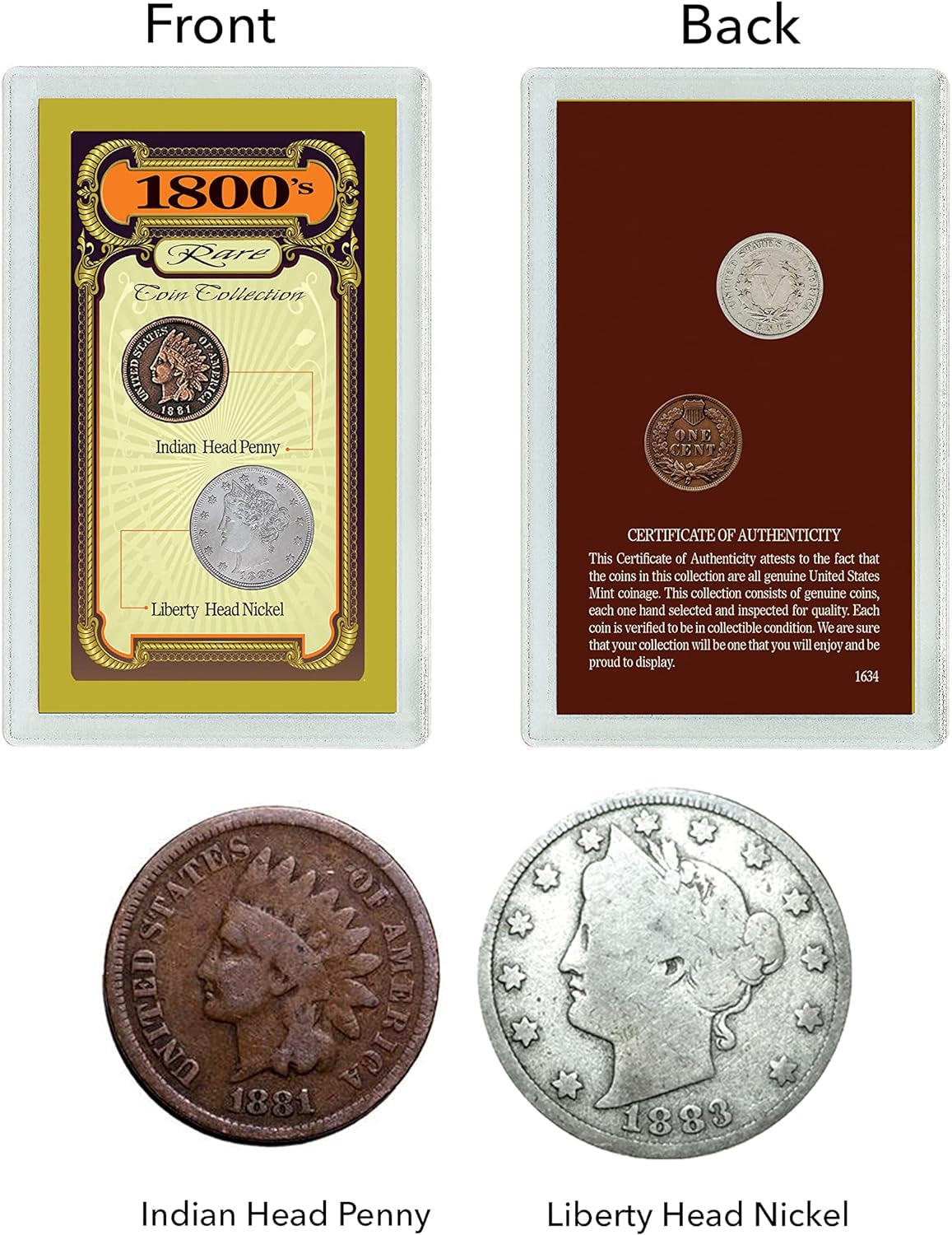 American Coin Treasures 1800'S Rare Penny and Nickel Genuine United States Coin Collection in Sonically Sealed Acrylic