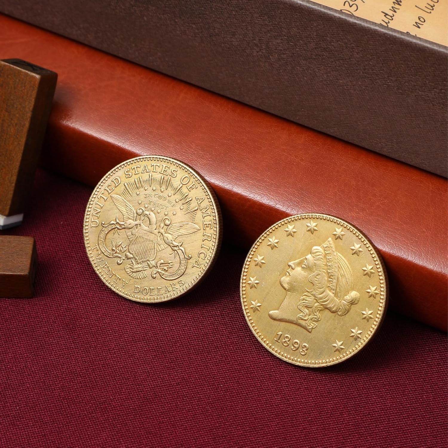 NUOBESTY 2Pcs US Coins 1893 Liberty Head Twenty Dollars Commemorative Old Coin Golden