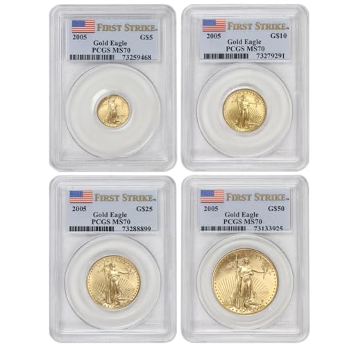 2005 Set of 4 American Gold Eagles MS-70 First Strike Flag Label MS70