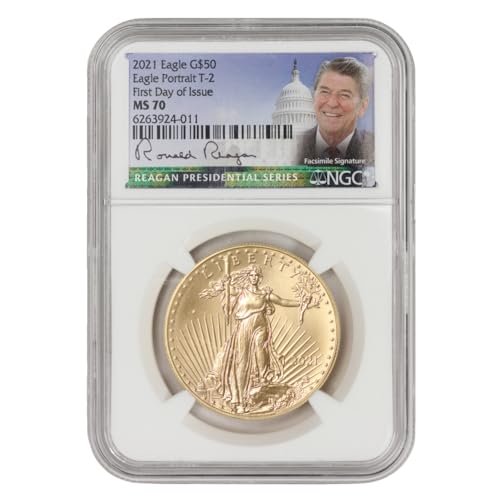 Rare 2021 1 oz American Gold Eagle Type 2 MS-70 - First Day of Issue Reagan Label