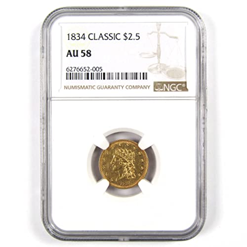 1834 No Motto Classic Head Quarter Eagle AU 58 NGC Gold SKU:CPC3656