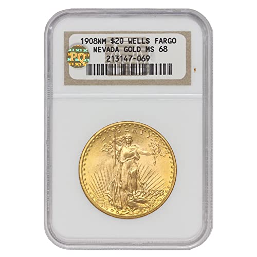 1908 American Gold Saint Gaudens Double Eagle MS-68 No Motto - PQ Approved