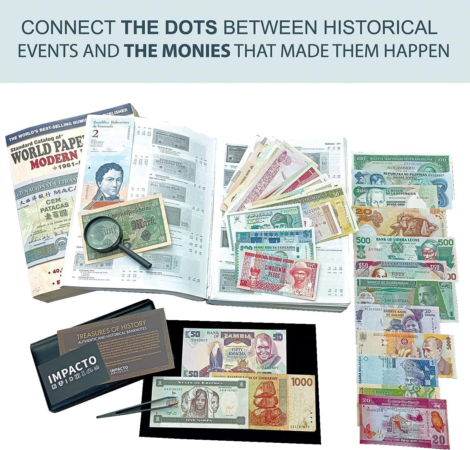 IMPACTO COLECCIONABLES 100 Mixed Banknotes of the World - Collectible Notes for Collectors- Ancient and Old Banknotes Collection