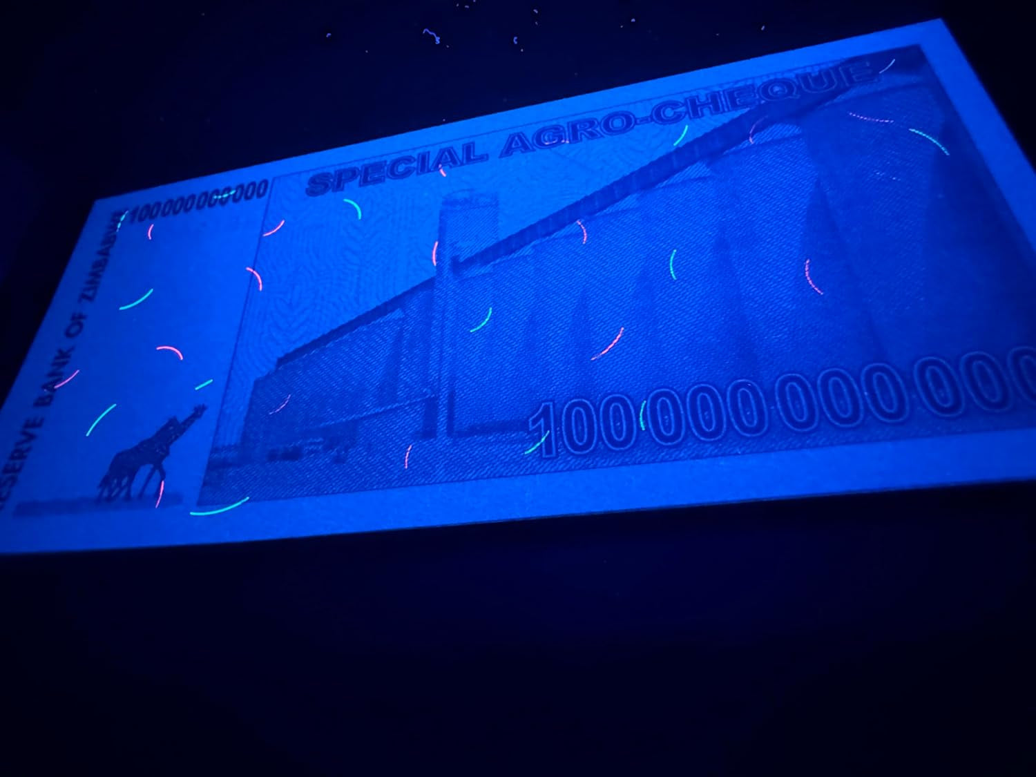 Generic Zim Agro Cheque 100 Billion New Uncirculated Rare Special, U/V Security Features, Blue