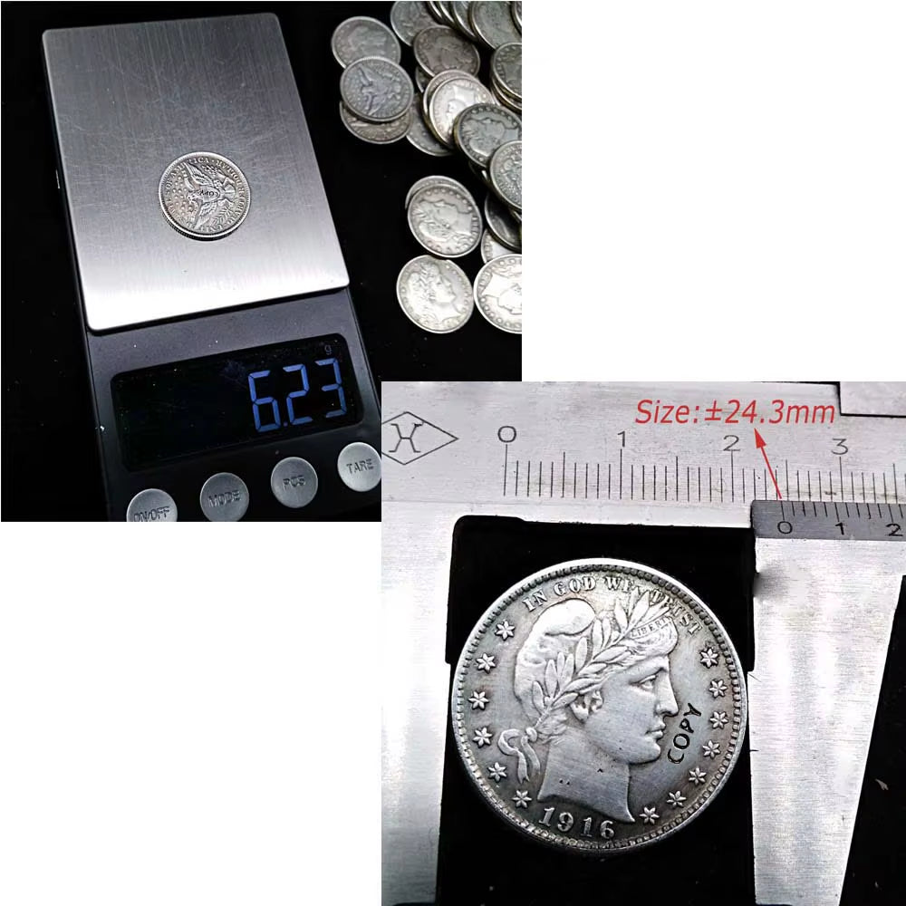 74PCS USA Old Coins 1892-1916 Barber Quarter Dollar COPY Coin 24Mm Coins Cull Set Collectibles