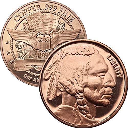 1 oz .999 Pure Copper Round/Challenge Coin (Buffalo Nickel Indian Head Design)