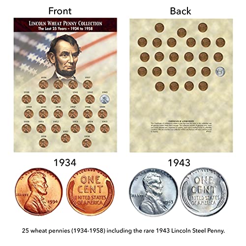 American Coin Treasures The Last 25 Years of Lincoln Wheat Penny Collection (1934-1958) Genuine United States One Cent Coinage