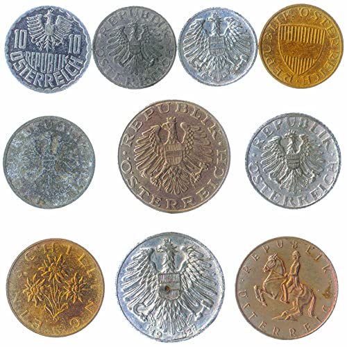 Historical Austrian Pre-Euro Coins: 10-Piece Mixed Groschen & Schilling Set”