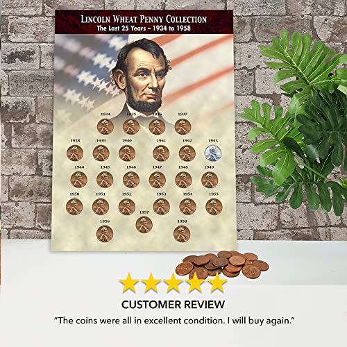 American Coin Treasures The Last 25 Years of Lincoln Wheat Penny Collection (1934-1958) Genuine United States One Cent Coinage