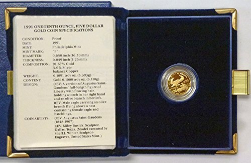 1991 P Gold American Eagle 1/10th oz $5 Proof US Mint