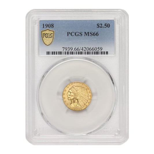 1908 American Gold Indian Head Quarter Eagle MS-66 $2.50 MS66 PCGS