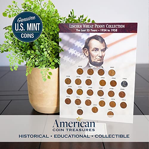 American Coin Treasures The Last 25 Years of Lincoln Wheat Penny Collection (1934-1958) Genuine United States One Cent Coinage