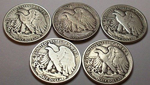 Set of 5 Walking Liberty Half Dollars - Various Dates F/VF 90% Silver