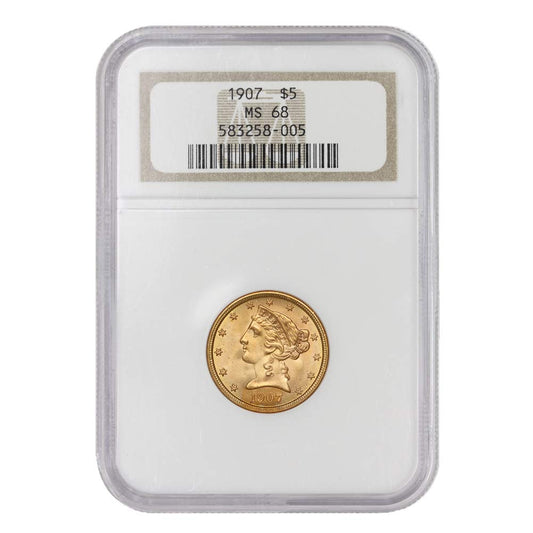 1907 American Gold Liberty Head Half Eagle MS-68 by Mint State Gold $5 MS68 NGC