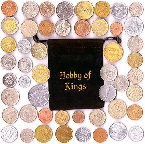 Hobby of Kings 50 Unique Foreign Coins Collection with Small Purse