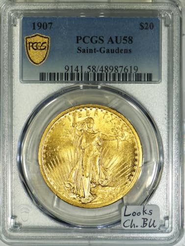 Rare 1907 Saint-Gaudens $20 Double Eagle – AU-58 PCGS Graded Gem!