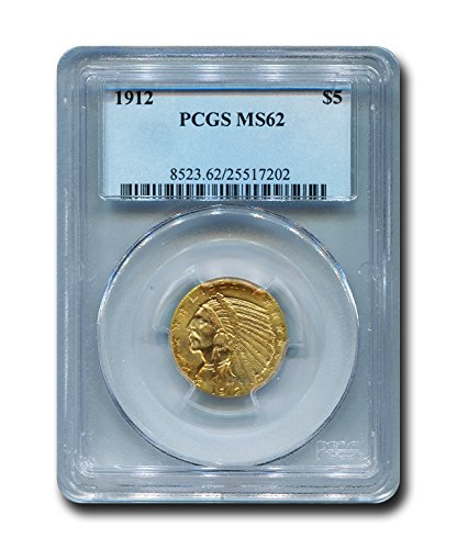 1912 Indian Head Gold Half Eagle $5 PCGS MS-62
