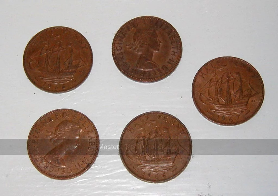 Set of 5 Old English Ha'Pennies