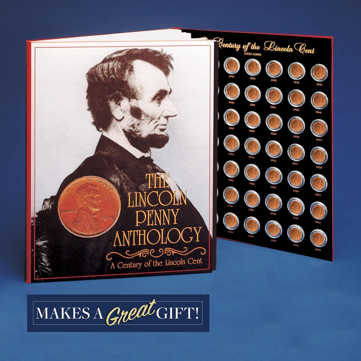 American Coin Treasures Lincoln Penny Anthology Coffee Table Book and Coin Set| 1909 to 1999 Wheat and Memorial Cents | Certificate of Authenticity | Collectible Coins 20Th Century |