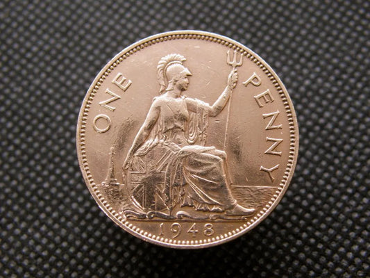 1948 British PENNY COIN - King George VI - Bronze - 1D Coin. Original Coin - Polished - Britannia - 76Th Birthday Gift (OS01)