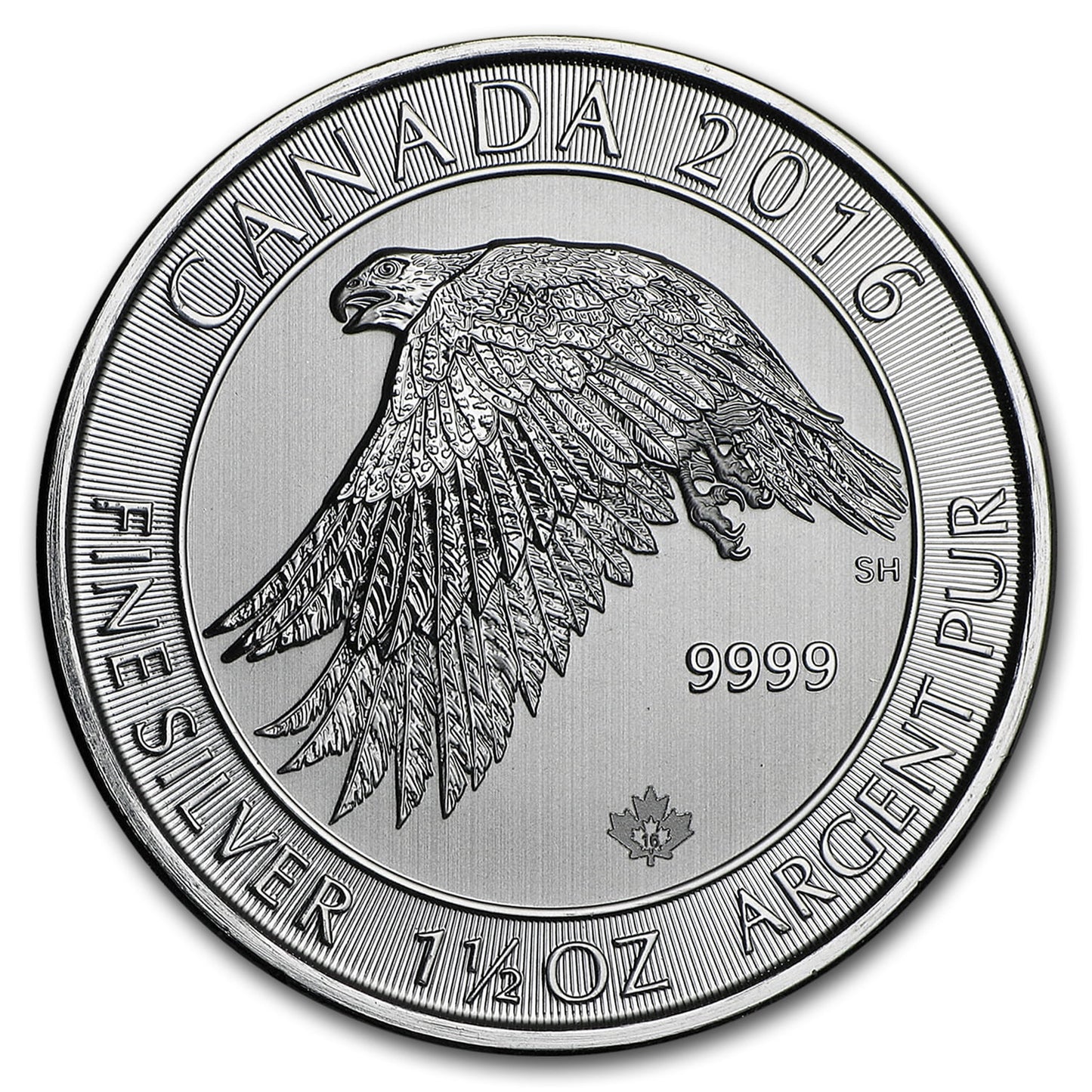 2016 Canada 1.5 Oz Silver $8 White Falcon BU