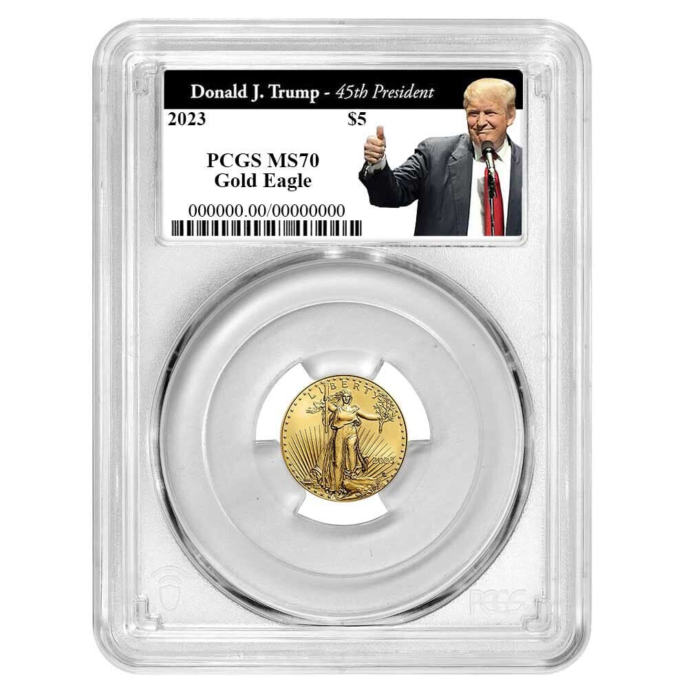 2023 $5 American Gold Eagle MS70 – Trump 45th President Label!