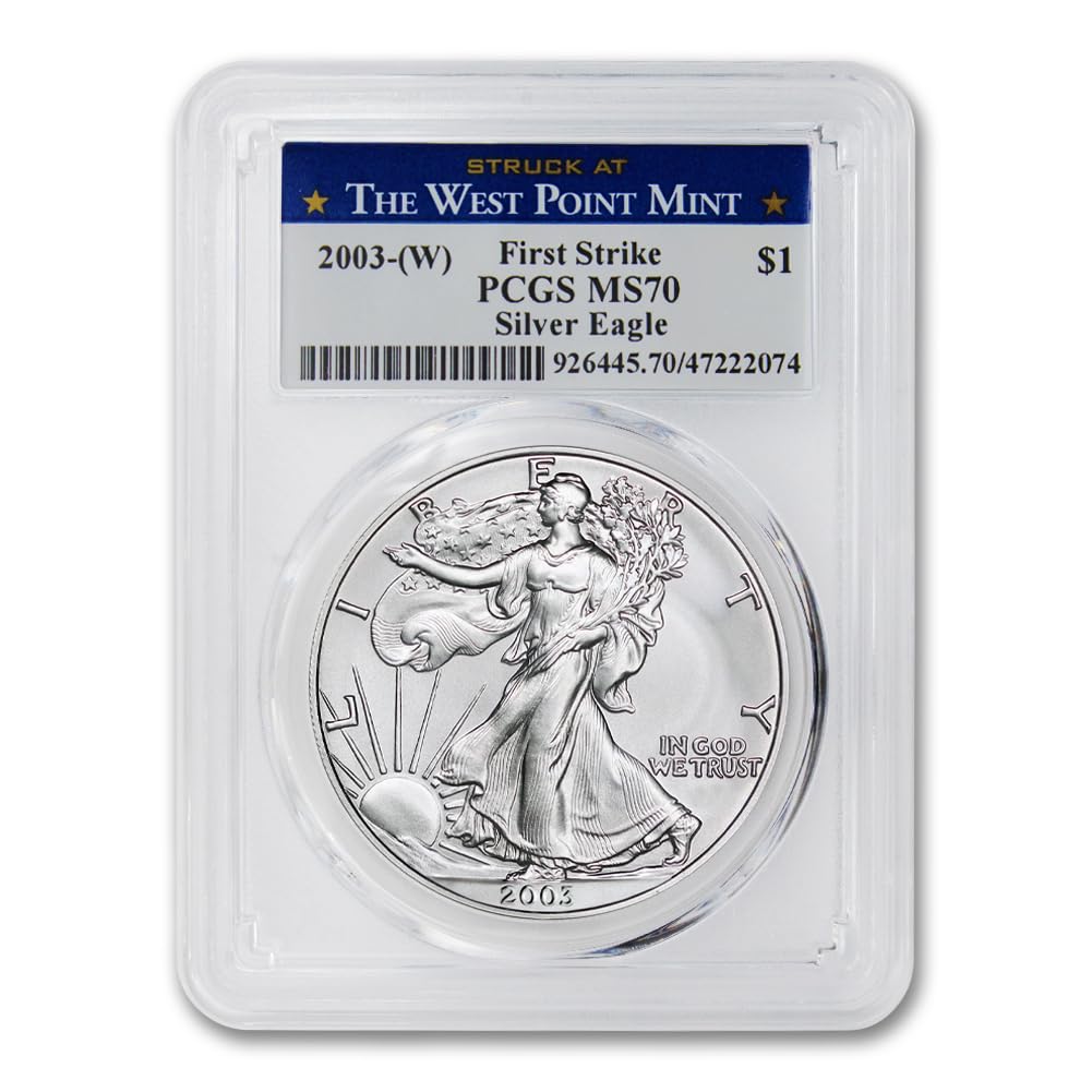 2003 (W) 1 oz American Silver Eagle Coin MS-70 (First Strike - Struck at The West Point Mint) $1 MS70 PCGS