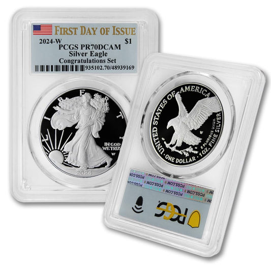 Perfect 2024 (W) Silver Eagle Proof PR-70 – Deep Cameo, First Day Issue, Flag Label