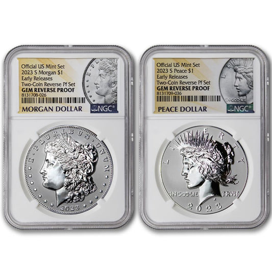 Rare 2023-S Silver Morgan & Peace Dollar Set - Gem Reverse Proof Early Releases