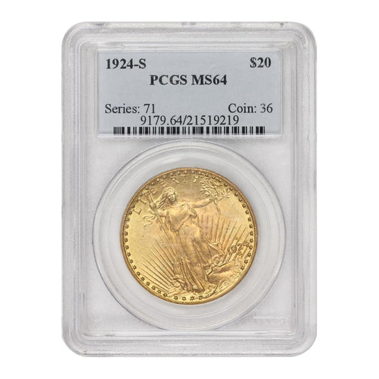 1924 S American Gold Saint Gaudens Double Eagle MS-64 $20 MS64 PCGS