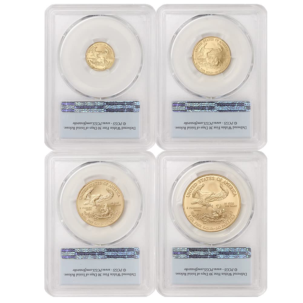 2008 W Set of 4 American Gold Eagles SP-70 First Strike Flag label SP70