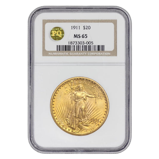1911 American Gold Saint Gaudens Double Eagle MS-65 PQ Approved $20 MS65 NGC