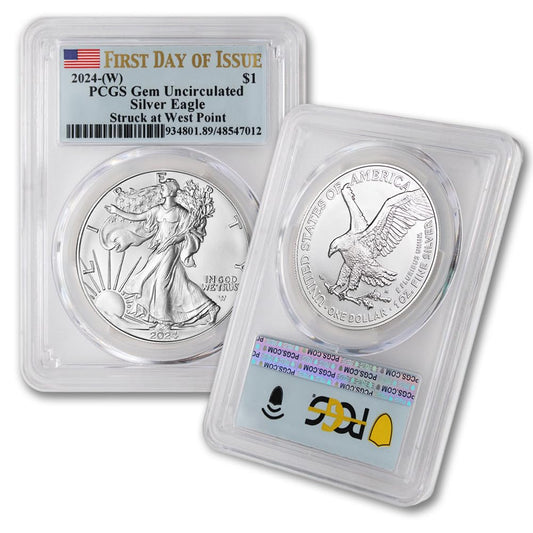 2024 (W) American Silver Eagle Gem Uncirculated – First Day Issue, Flag Label!