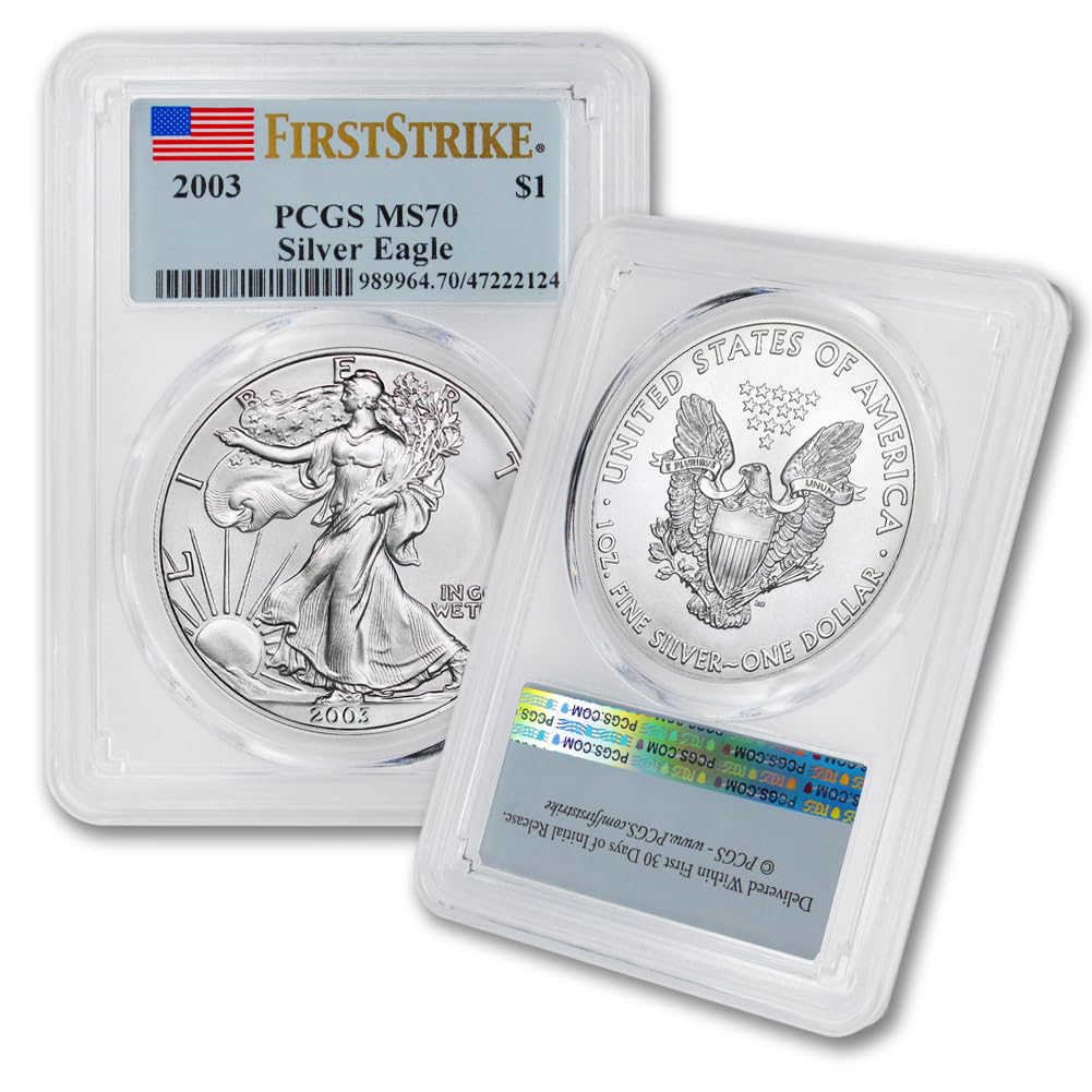 2003 1 oz American Silver Eagle Coin MS-70 (First Strike - Flag Label) $1 PCGS MS70