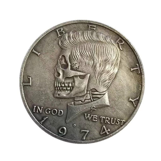 1974 USA President Kennedy Golden Tooth Punk Skull Retro Art Coin Silver Dollar Collection Commemorative Coin